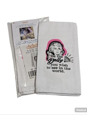 Be the Dolly You Wish Tea Towel Set - White with Pink & Black Graphic